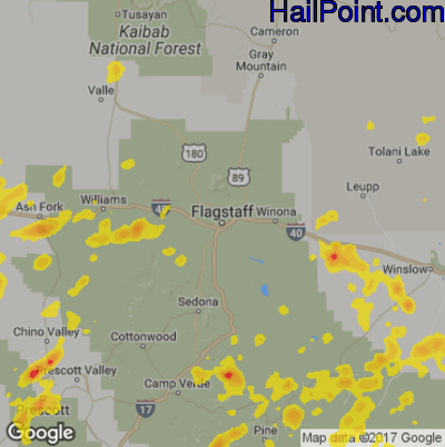 Hail Map for Flagstaff,AZ Region on July 16, 2017 