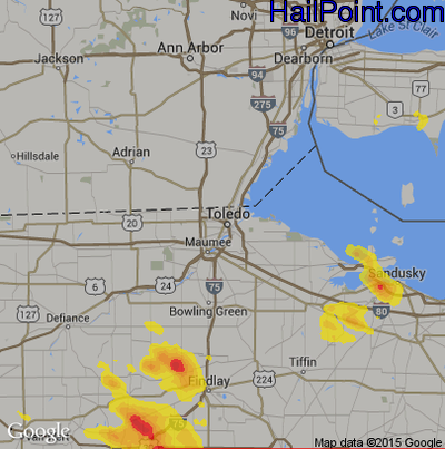Hail Map for Toledo, OH Region on July 16, 2017 
