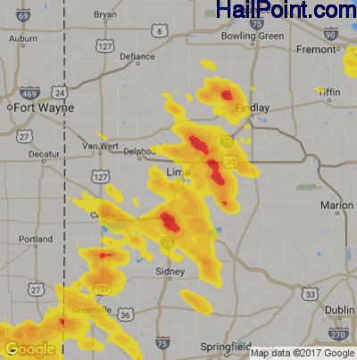 Hail Map for Lima, OH Region on July 16, 2017