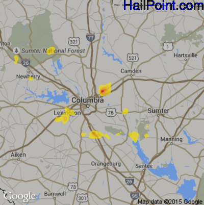 Hail Map for Columbia, SC Region on July 16, 2017