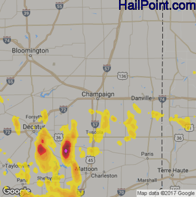 Hail Map for Champaign, IL Region on July 16, 2017