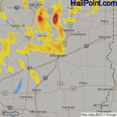 Hail Map for Effingham, IL Region on July 16, 2017 