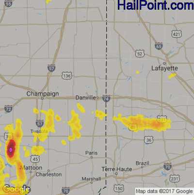 Hail Map for Danville, IL Region on July 16, 2017 
