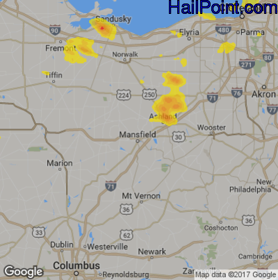Hail Map for Mansfield, OH Region on July 16, 2017 