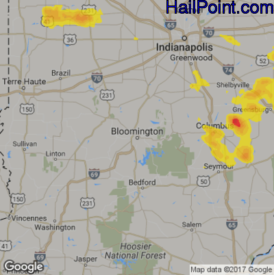 Hail Map for Bloomington, IN Region on July 17, 2017