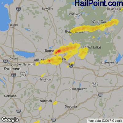 Hail Map for Utica, NY Region on July 17, 2017