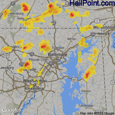 Hail Map for Baltimore, MD Region on July 17, 2017