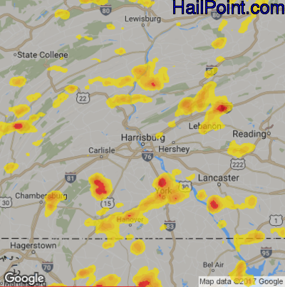 Hail Map for Harrisburg, PA Region on July 17, 2017