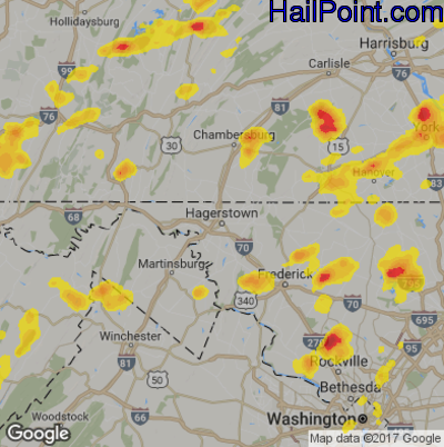 Hail Map for Hagerstown, MD Region on July 17, 2017