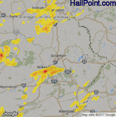 Hail Map for Scranton, PA Region on July 17, 2017