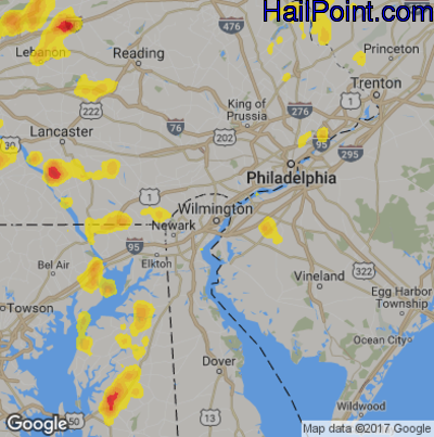 Hail Map for Wilmington, DE Region on July 17, 2017