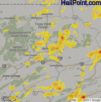 Hail Map for Willamsport, PA Region on July 17, 2017
