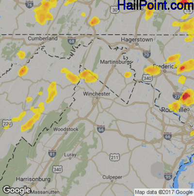Hail Map for Winchester, VA Region on July 17, 2017