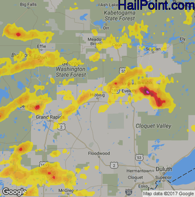 Hail Map for Hibbing, MN Region on July 17, 2017