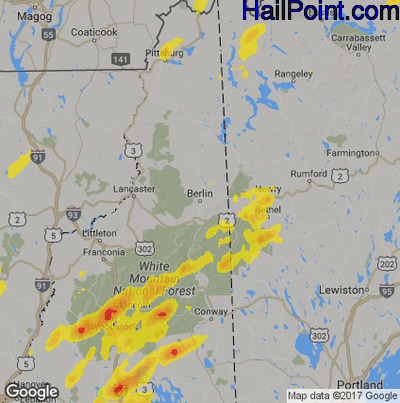Hail Map for Berlin, NH Region on July 17, 2017