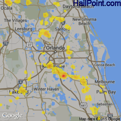 Hail Map for Orlando, FL Region on July 17, 2017