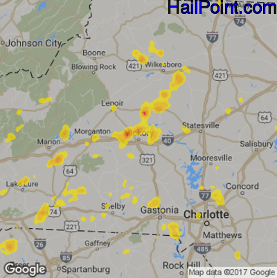 Hail Map for Hickory, NC Region on July 17, 2017