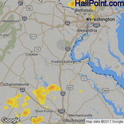 Hail Map for Fredericksburg, VA Region on July 17, 2017