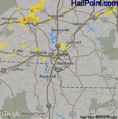 Hail Map for Charlotte, NC Region on July 17, 2017