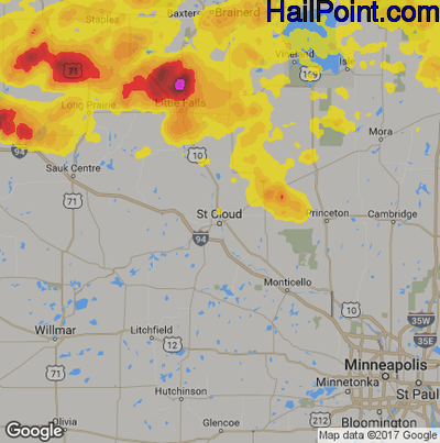 Hail Map for St Cloud, MN Region on July 17, 2017
