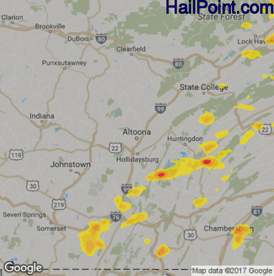 Hail Map for Altoona, PA Region on July 17, 2017