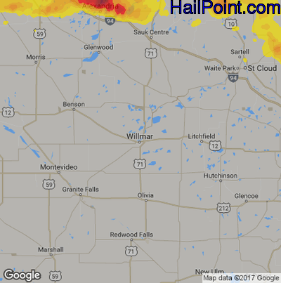 Hail Map for Willmar, MN Region on July 17, 2017 
