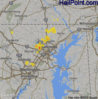 Hail Map for Baltimore, MD Region on July 18, 2017 