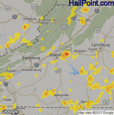 Hail Map for Roanoke, VA Region on July 18, 2017 