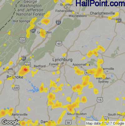 Hail Map for Lynchburg, VA Region on July 18, 2017