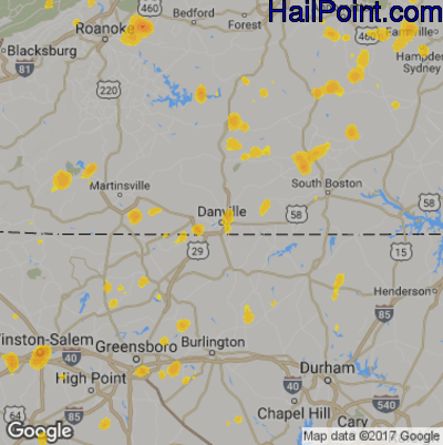 Hail Map for Danville, VA Region on July 18, 2017