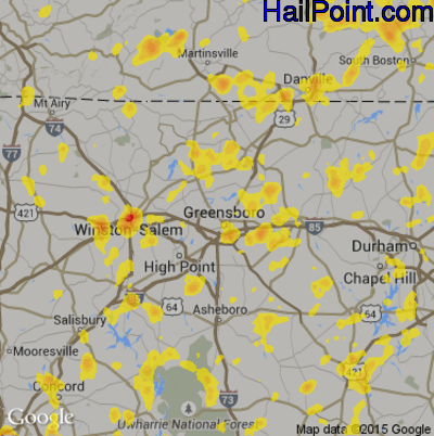 Hail Map for Greensboro, NC Region on July 18, 2017