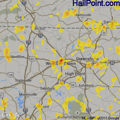 Hail Map for Winston-Salem, NC Region on July 18, 2017