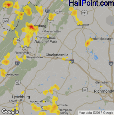 Hail Map for Charlotttesville, VA Region on July 18, 2017 