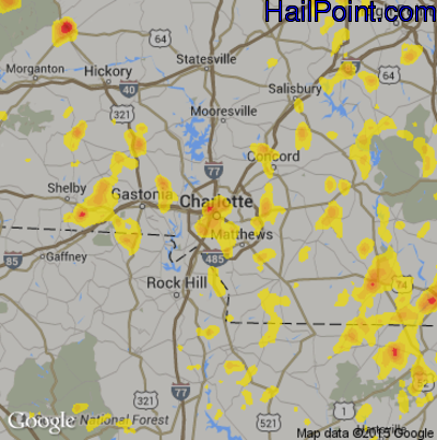 Hail Map for Charlotte, NC Region on July 18, 2017