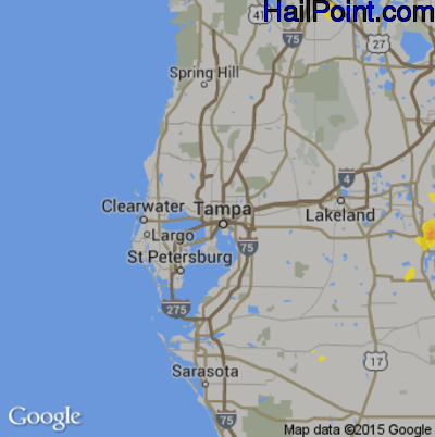 Hail Map for Tampa, FL Region on July 18, 2017