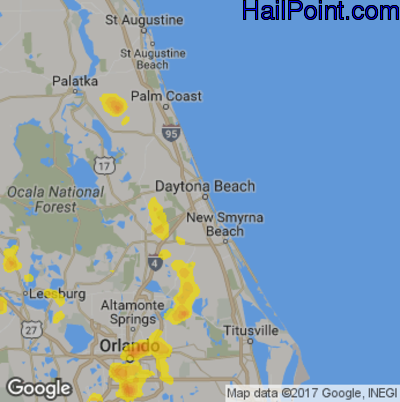 Hail Map for Daytona Beach, FL Region on July 18, 2017