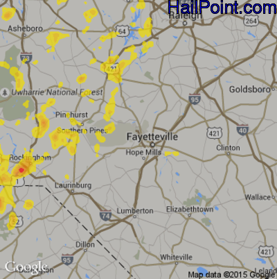 Hail Map for Fayetteville, NC Region on July 18, 2017