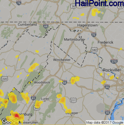 Hail Map for Winchester, VA Region on July 18, 2017 