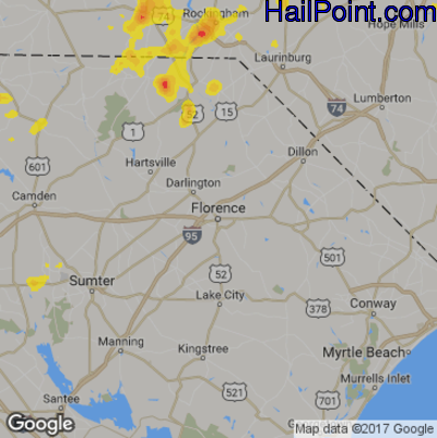 Hail Map for Florence, SC Region on July 18, 2017 