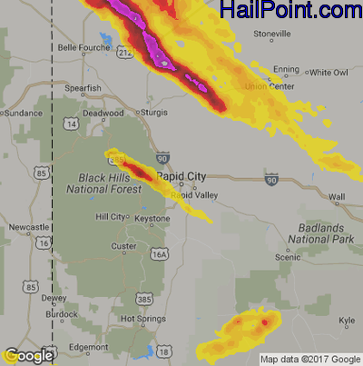 Hail Map for Rapid City, SD Region on July 18, 2017