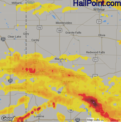 Hail Map for Marshall, SD Region on July 19, 2017