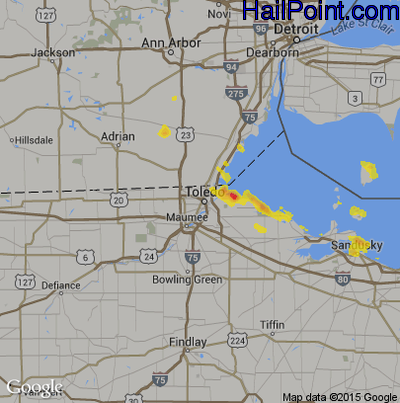 Hail Map for Toledo, OH Region on July 19, 2017