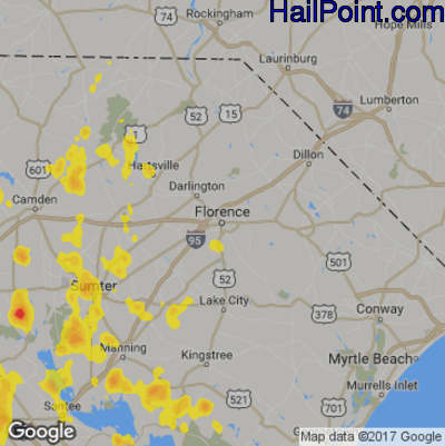 Hail Map for Florence, SC Region on July 19, 2017