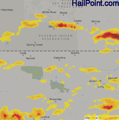 Hail Map for Valentine, NE Region on July 19, 2017