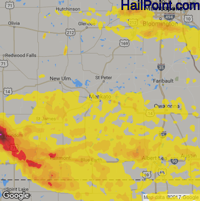 Hail Map for Mankato, MN Region on July 19, 2017