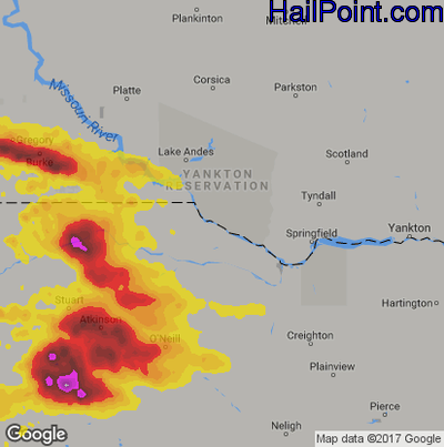 Hail Map for Grand Island, NE Region on July 19, 2017