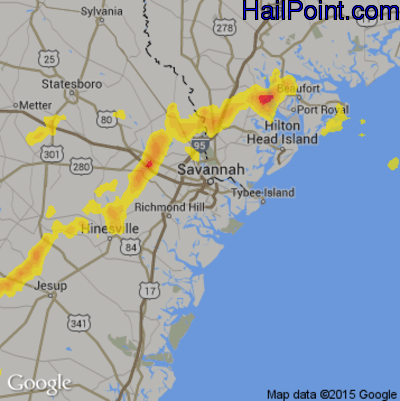 Hail Map for Savannah, GA Region on July 19, 2017