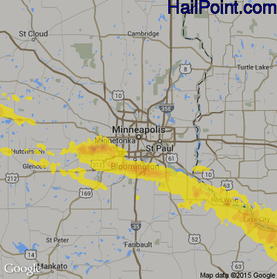 Hail Map for Minneapolis, MN Region on July 20, 2017