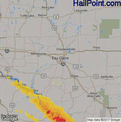 Hail Map for Eau Claire, WI Region on July 20, 2017