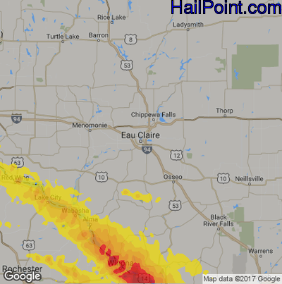 Hail Map for Eau Claire, WI Region on July 20, 2017